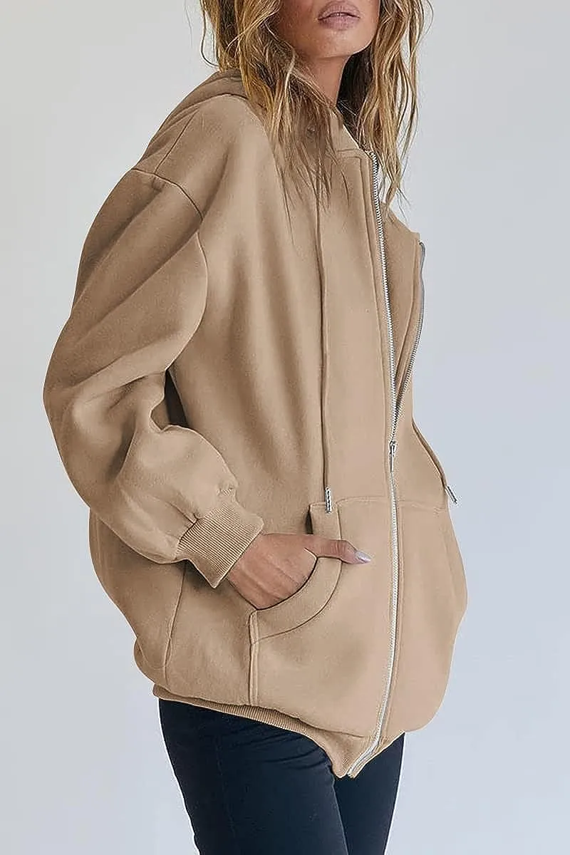 Women's Cute Hoodies Teen Girl Fall Jacket Oversized Sweatshirts Casual Drawstring Zip Up Y2K Hoodie with Pocket