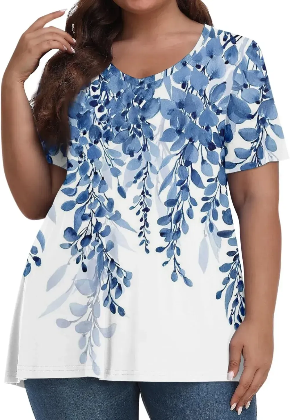 Plus Size Tops for Women Dressy Short Sleeve V Neck Shirts for Women Summer Tops for Women 2024 Floral Print Top