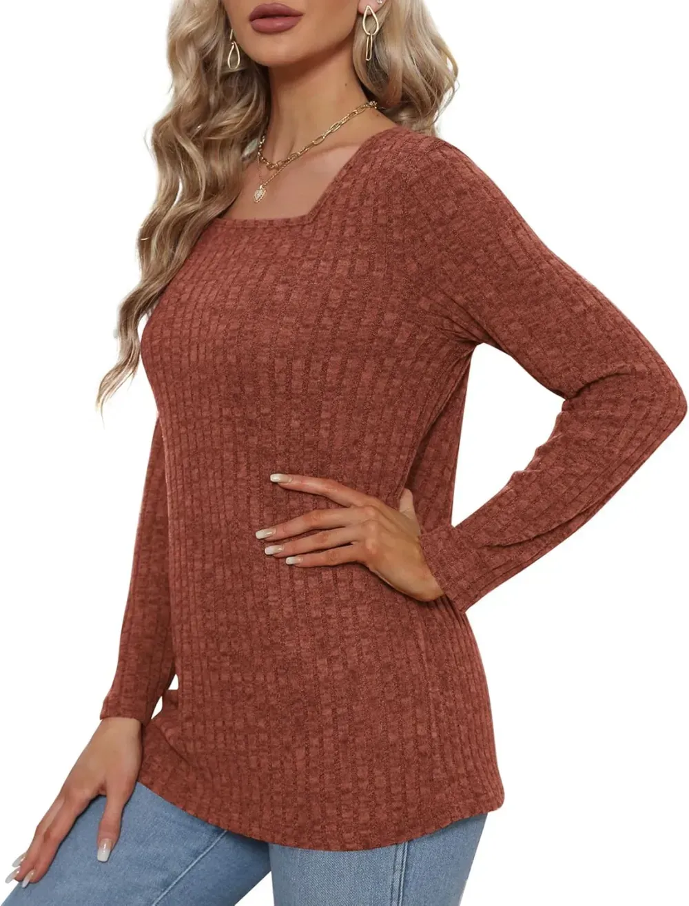 OFEEFAN Long Sleeve Shirts for Women Lightweight Crew Neck Casual Tunic Tops