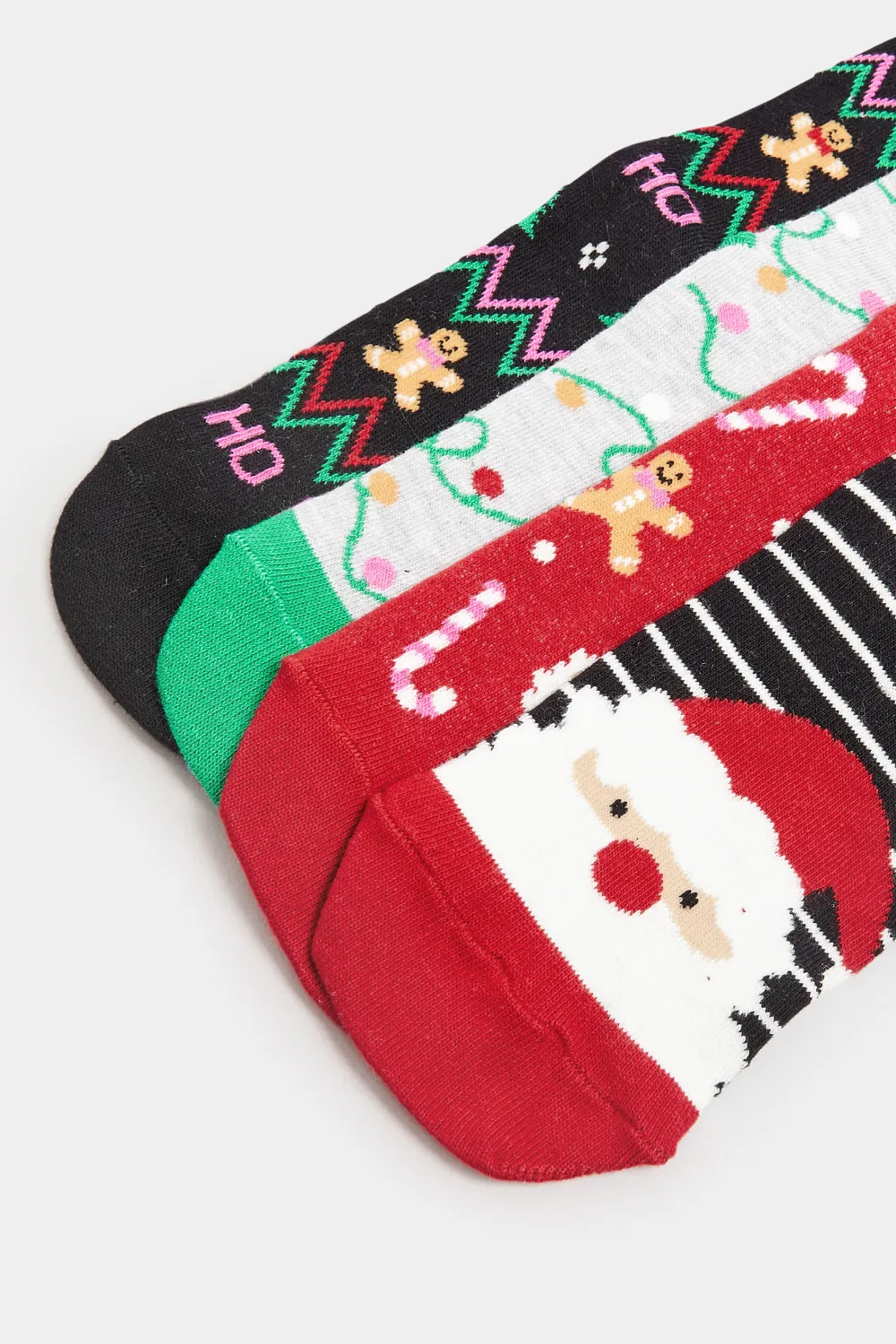 4 PACK Red & Black 'Ho Ho Ho' Slogan Christmas Ankle Socks