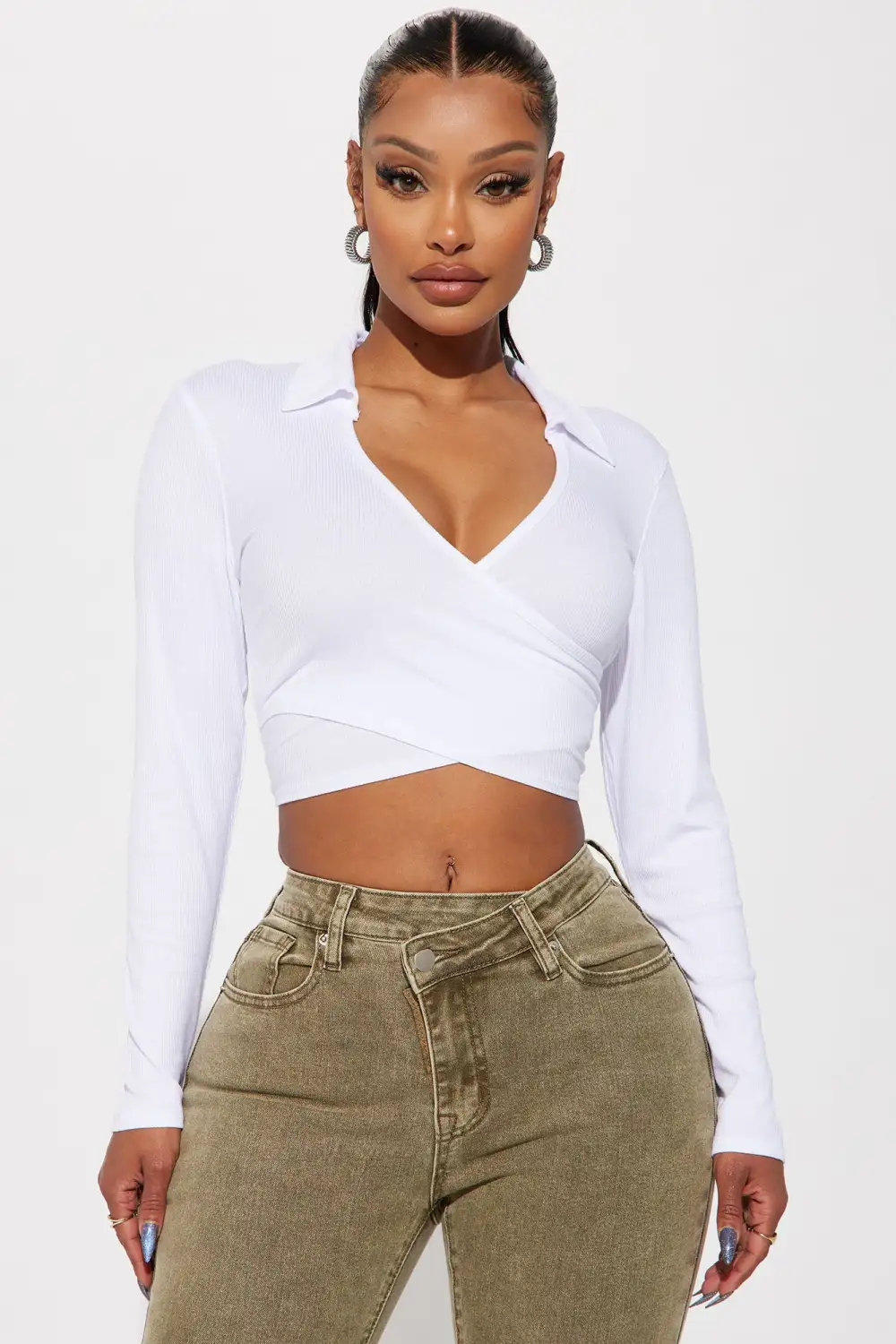 Monica Long Sleeve Wrap Top - White