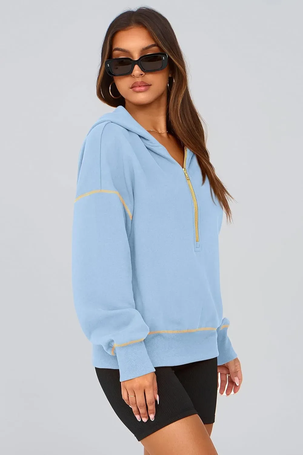 Women's Hooded Sweatshirts Long Sleeve Half Zip Cropped Hoodie Pullover Winter Fashion Clothes