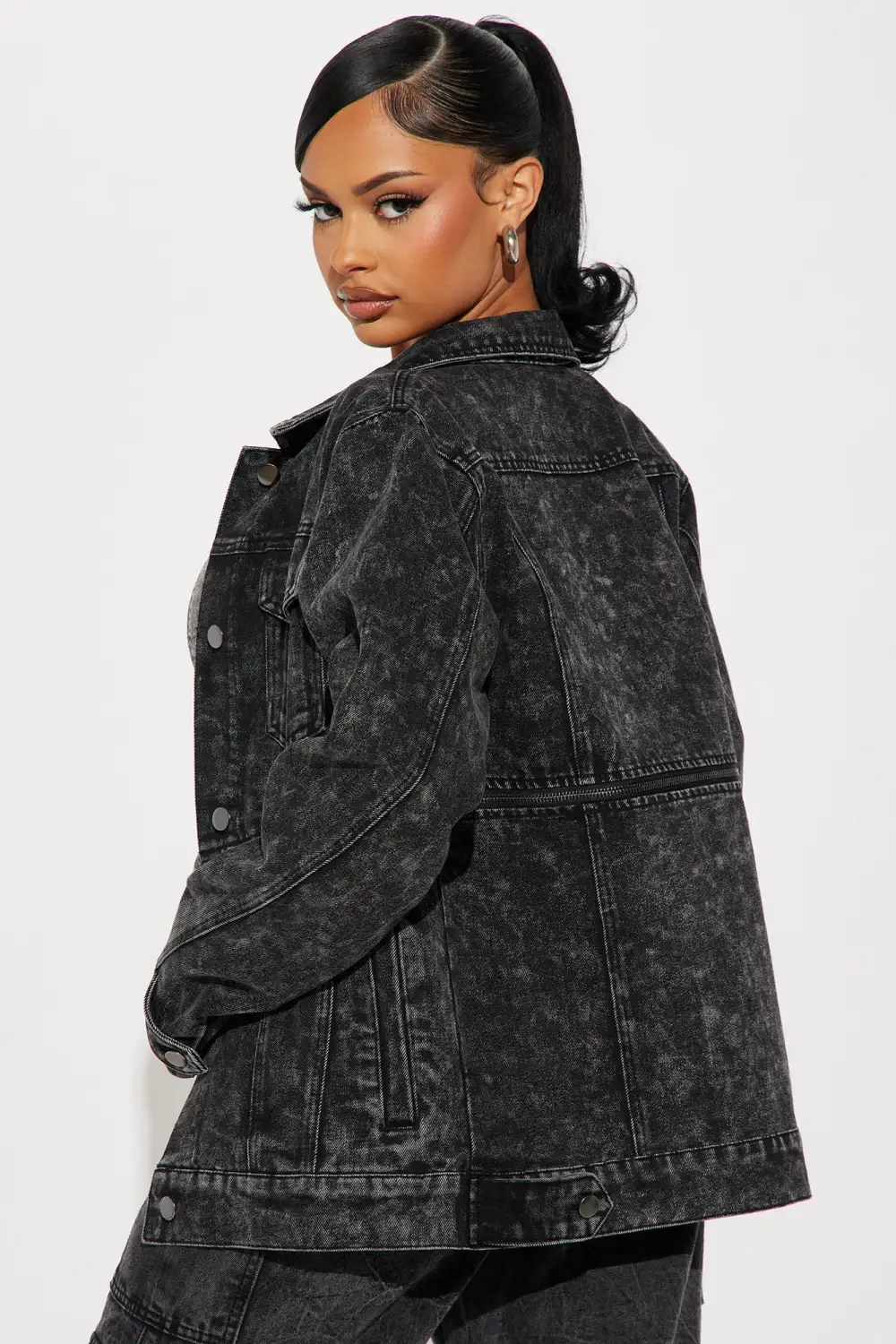 Switch It Up Convertible Zip Denim Jacket - Black Wash