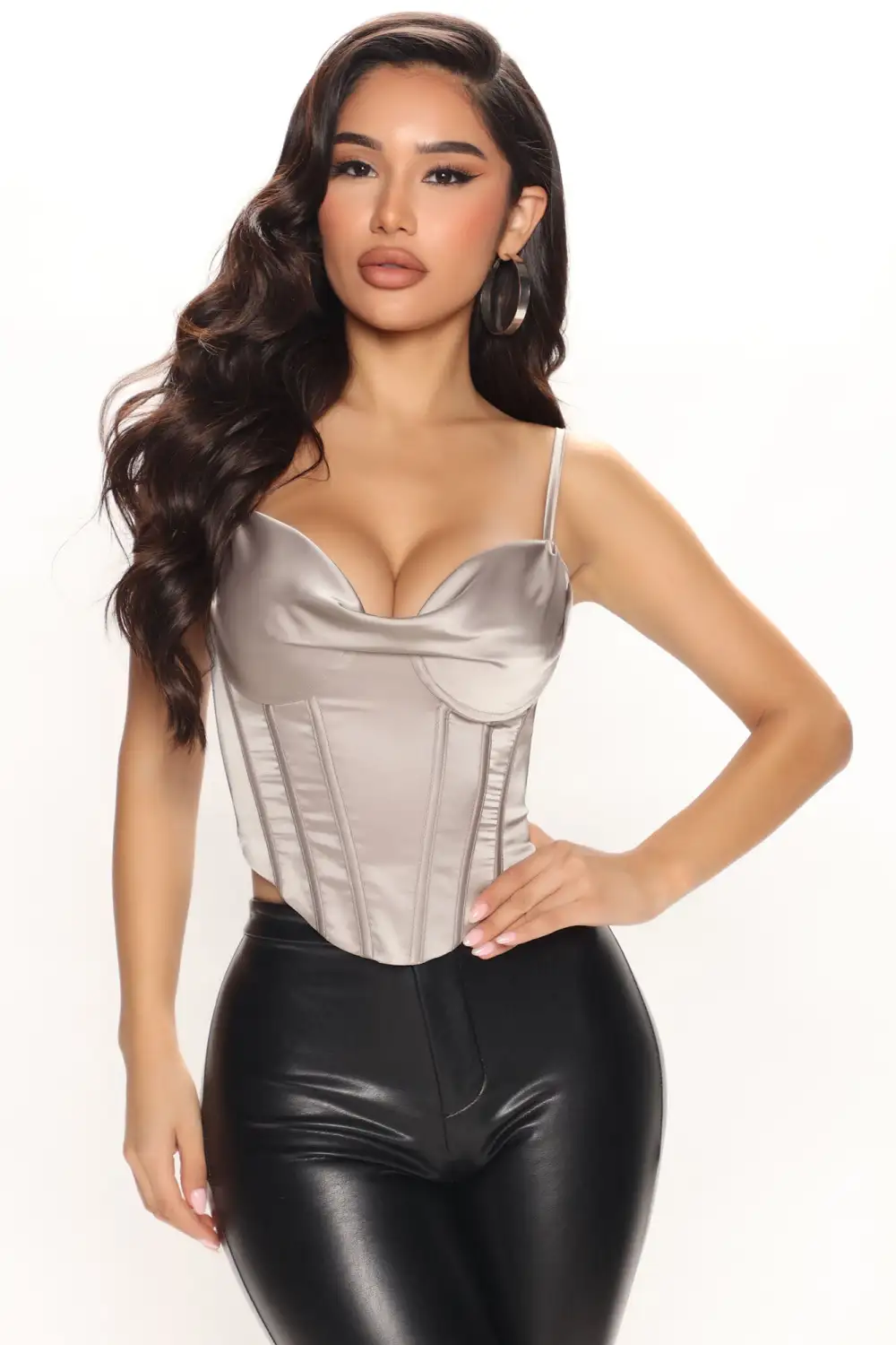 On The Town Satin Corset Top - Silver