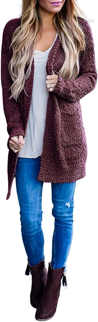 Women's Long Sleeve Soft Chunky Knit Sweater Open Front Cardigans Outwear Coat