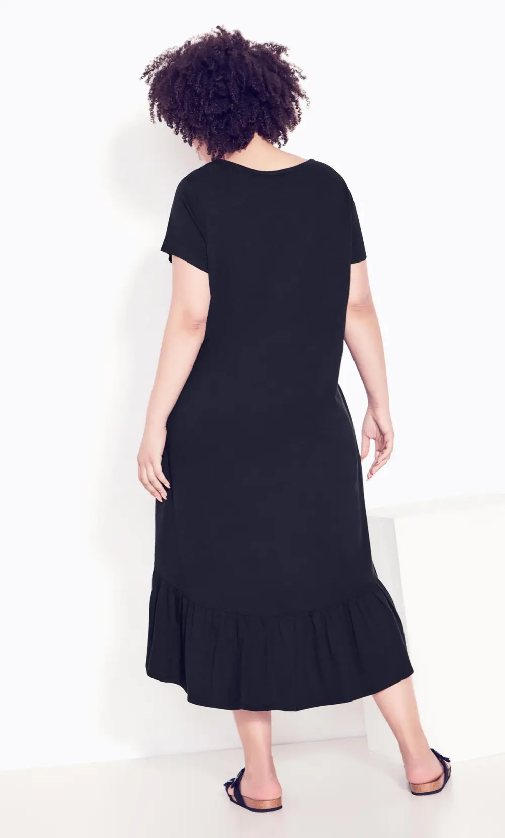 Evans Black Ruffle Drape Pocket Tunic Dress