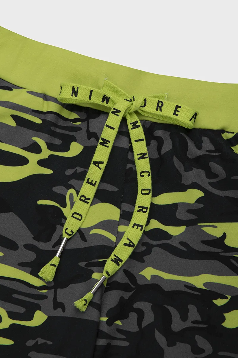 Camo Print Drawstring Capris Pants