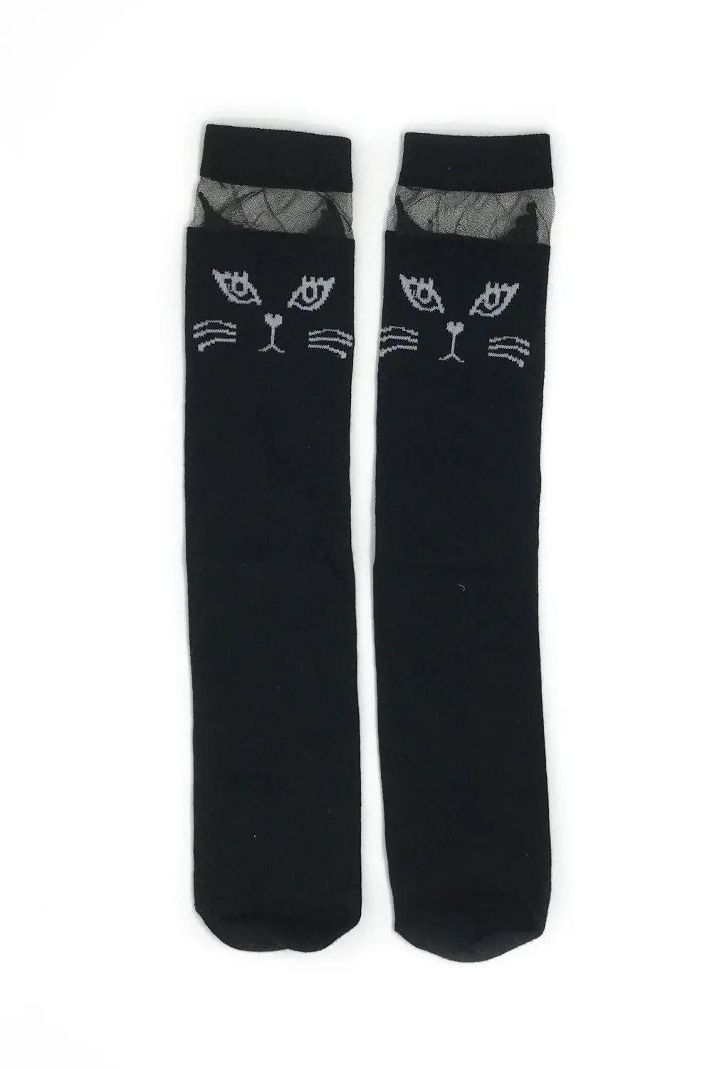 Cat Knee High Socks - Black & White