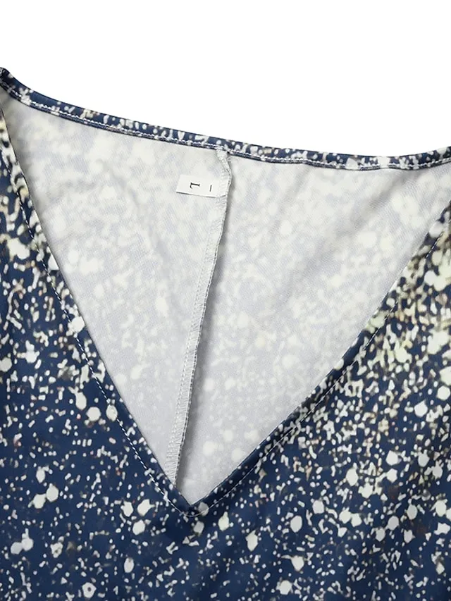 Women‘s A Line Dress Chiffon Dress Midi Dress Navy Blue Short Sleeve Color Gradient Patchwork Spring Summer V Neck Stylish Elegant Party 2023 S M L XL XXL 3XL / Party Dress