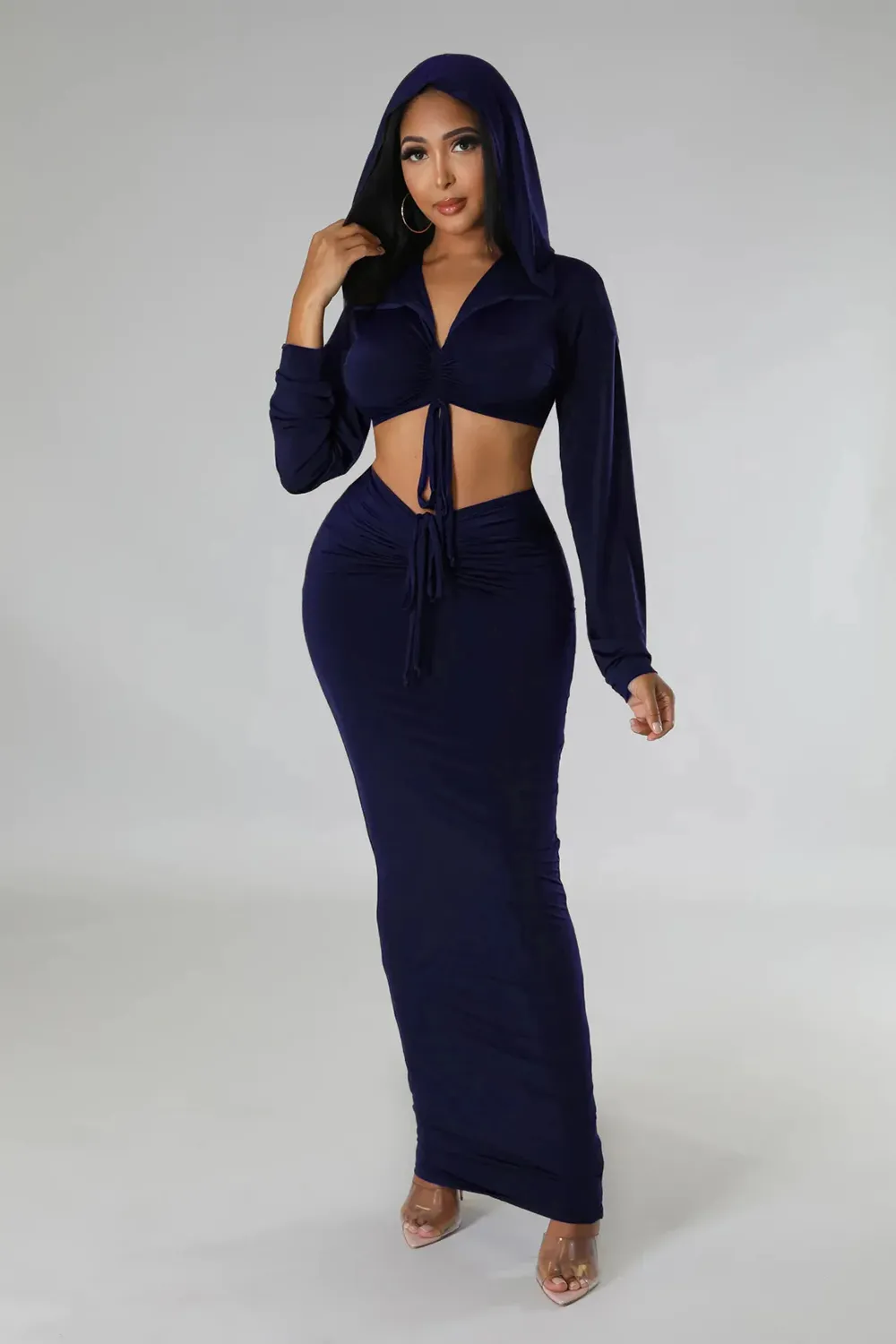 Spring/Summer Ethnic Clothing Long African Skirts Sets Women 2 Piece Set Drawstring Traditional Africa Outfits Fashion Solid Sexy Skirt Suits 2023