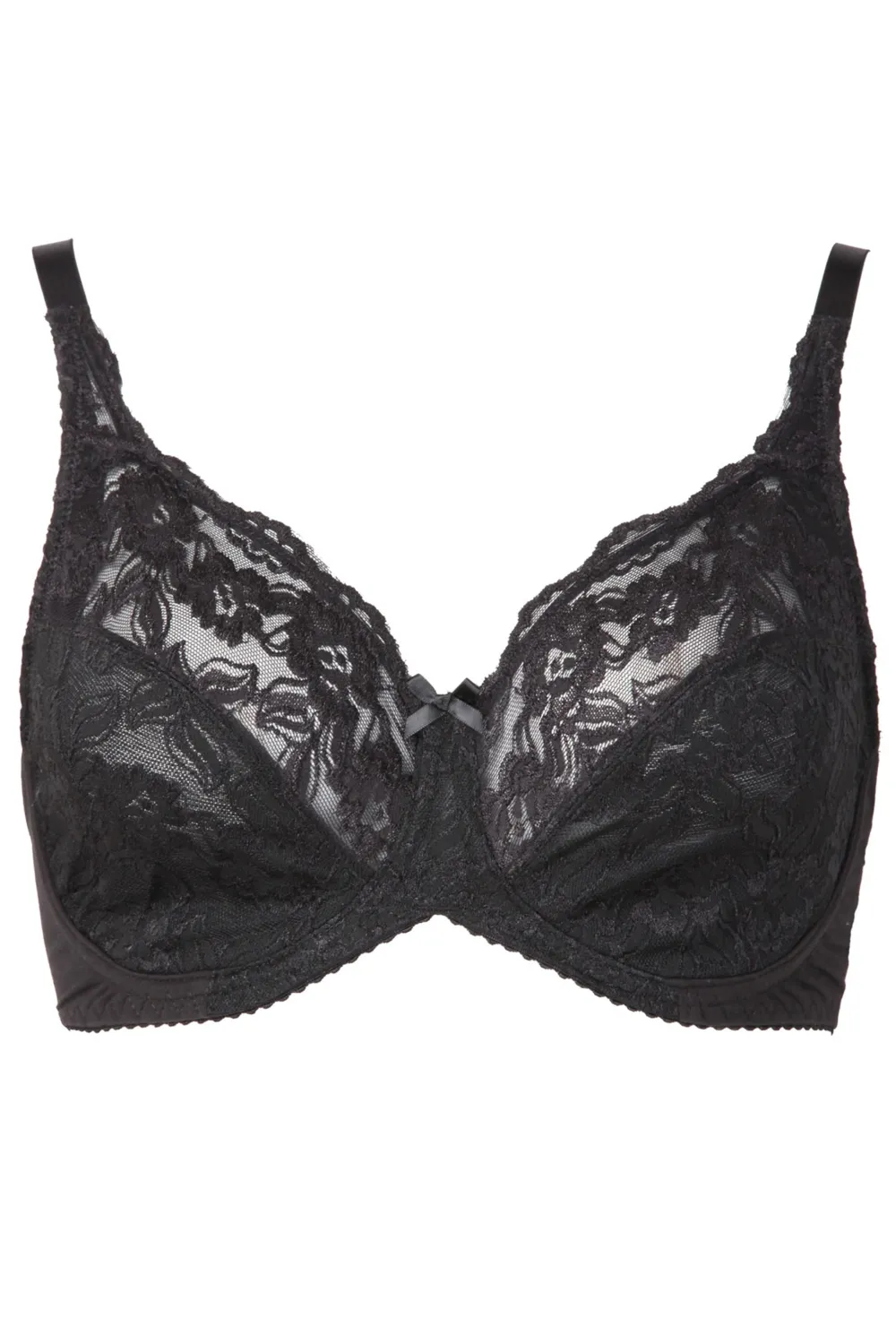 YOURS Black Stretch Lace Non-Padded Underwired Balcony Bra