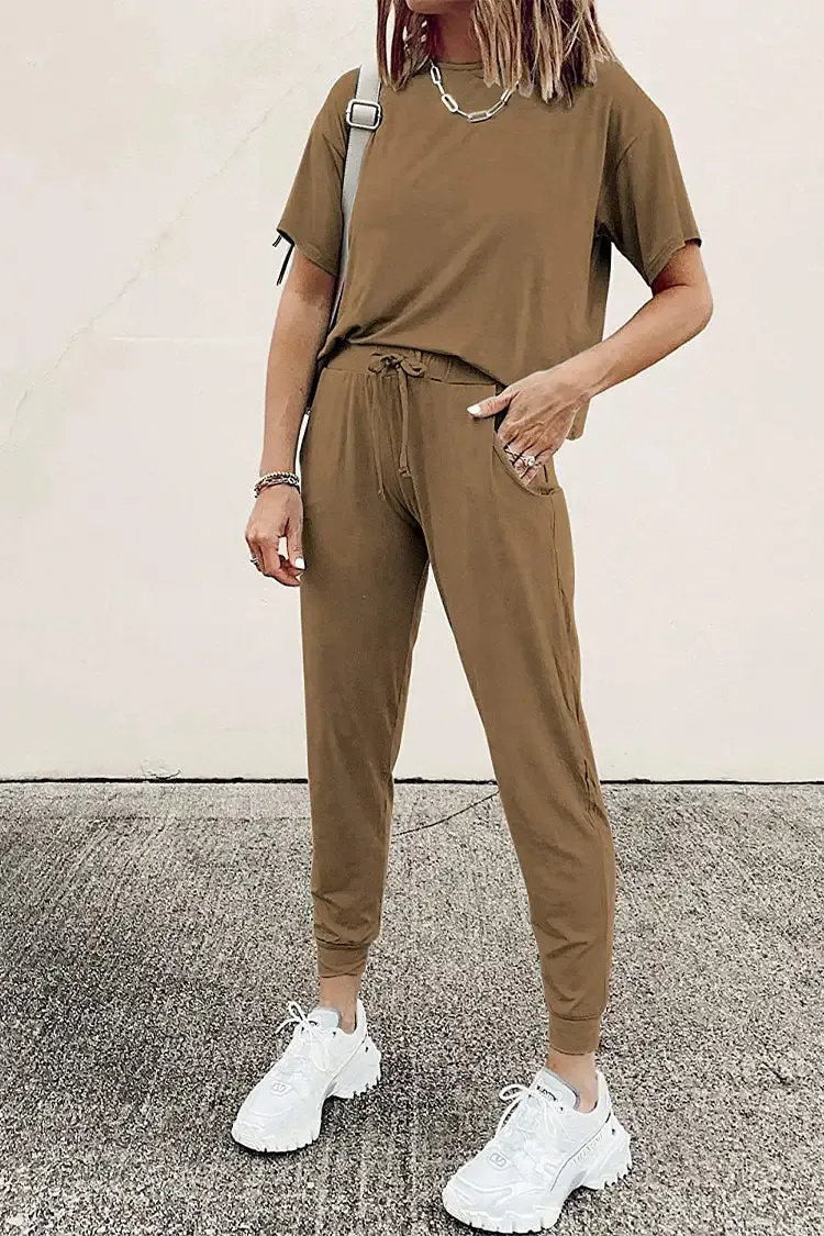 Two Piece Outfit Short Sleeve  Pullover Tops Tracksuits
