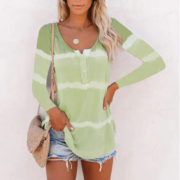 Button Tie Dye Large Size Long Sleeve T-Shirt