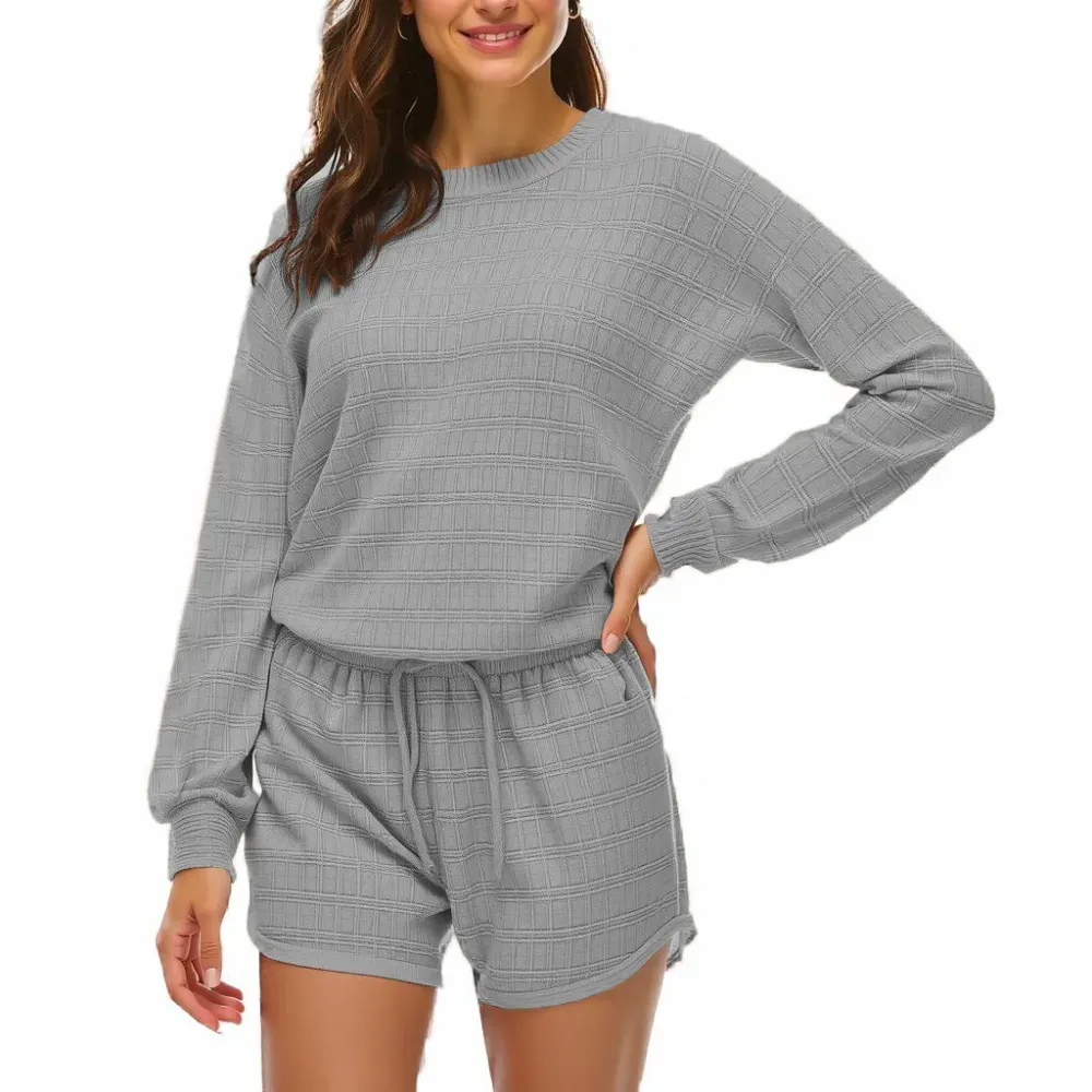 Long-sleeved Shorts Home Service Waffle Two-piece Suit