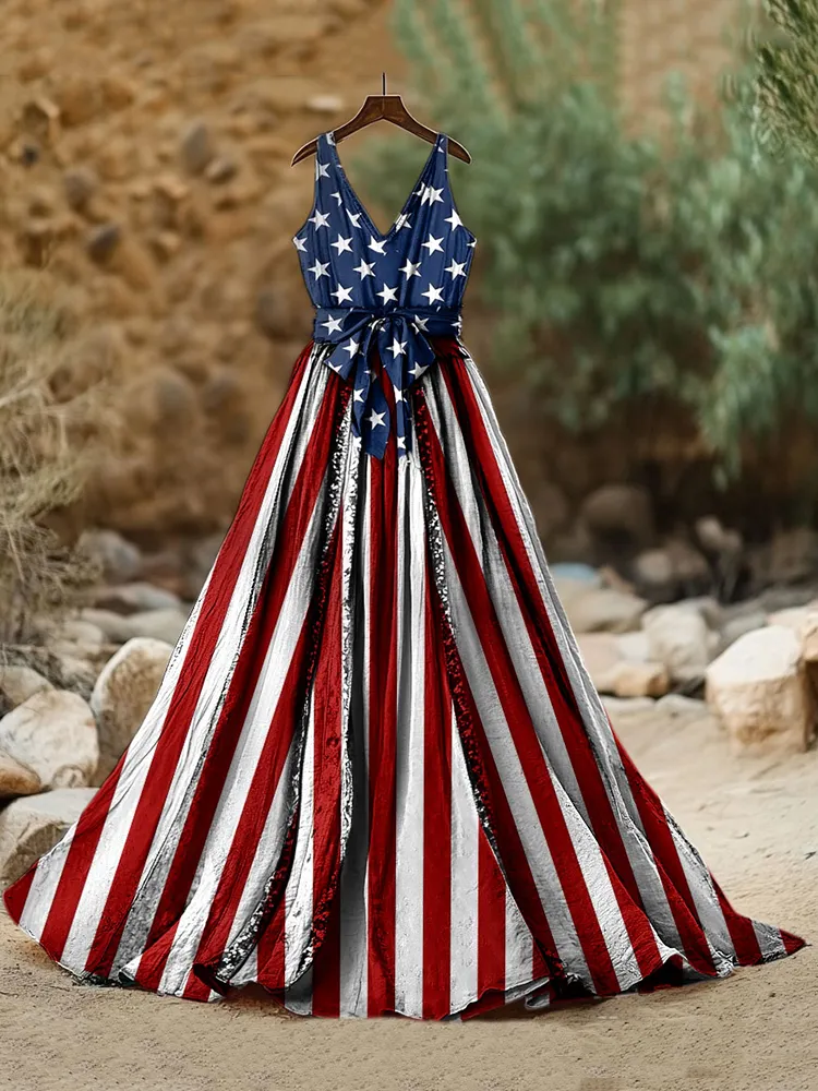 Women's Independence Day American Flag 4th Of July Art  Sleeveless Dress