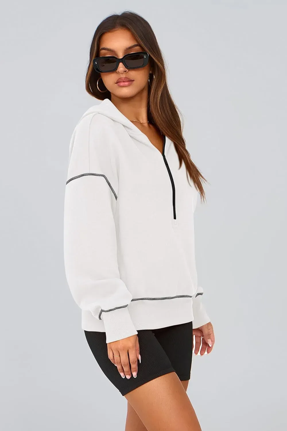 Women's Hooded Sweatshirts Long Sleeve Half Zip Cropped Hoodie Pullover Winter Fashion Clothes