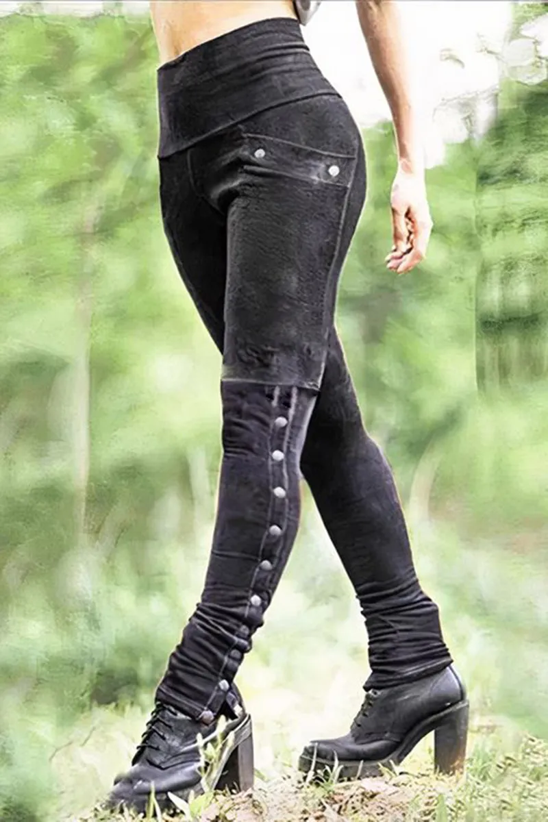 Tie Dye Button Side Pocket Detail High Waist Skinny Pants