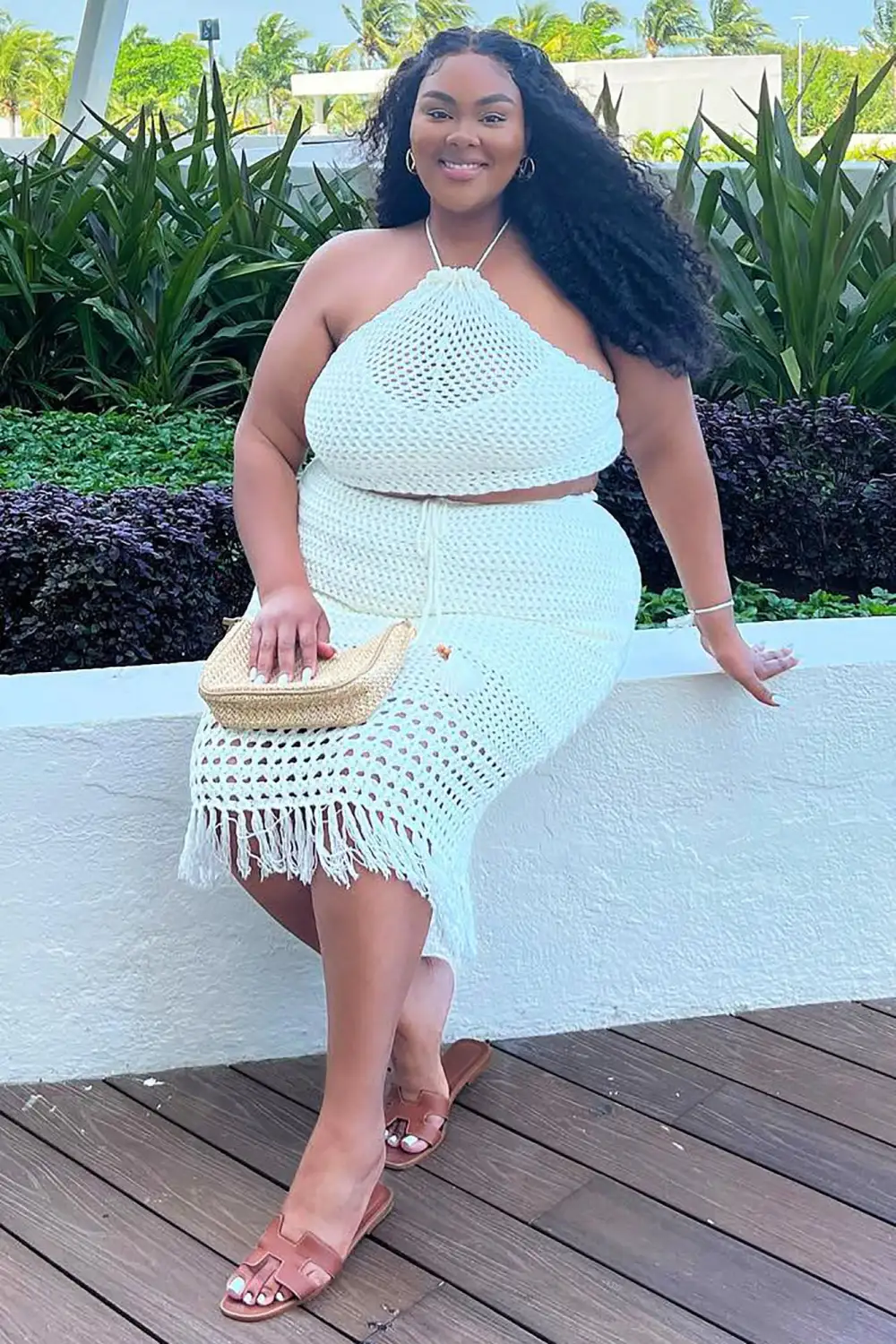 Kaylani Crochet Midi Skirt Set - White