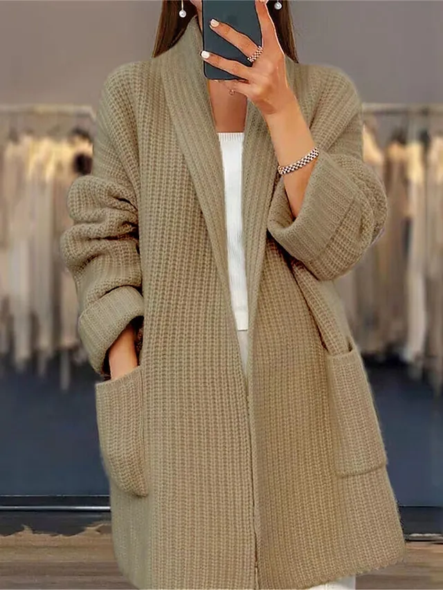 Women's Cardigan Ribbed Knit Sweater Autumn and Winter Long Daily Out Weekend Fashion Casual Soft