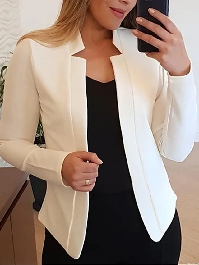Women's Blazer Formal Slim Fit Plain Windproof Streetwear Regular Fit Outerwear Long Sleeve Fall Light Pink S