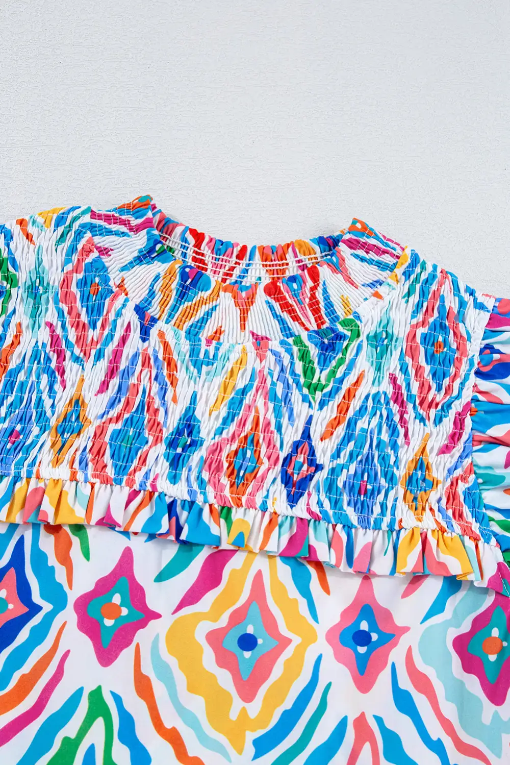 Paisley Geometric Print Smocked Blouse