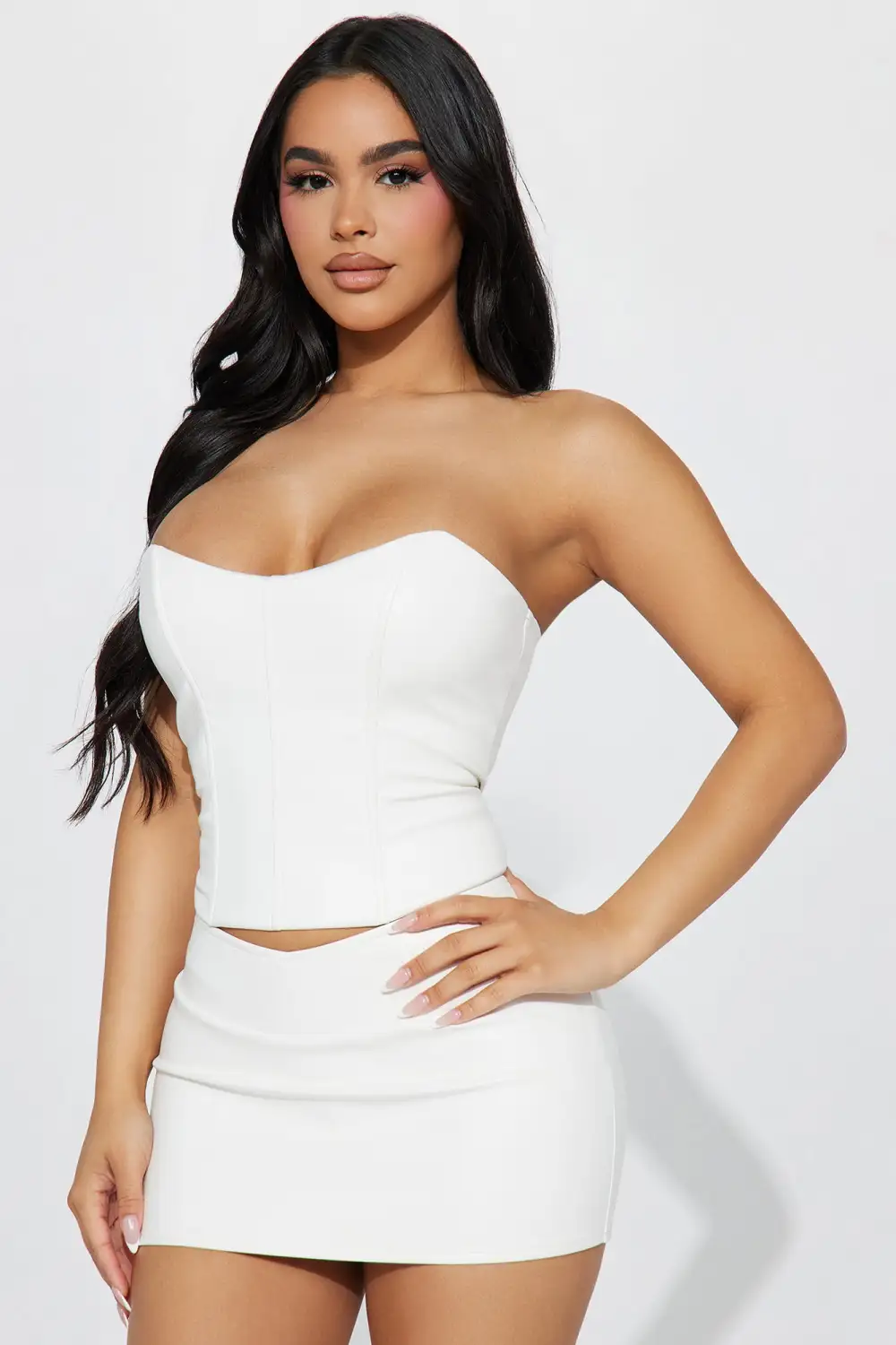 Hypnotized By You Faux Leather Skirt Set - Ivory