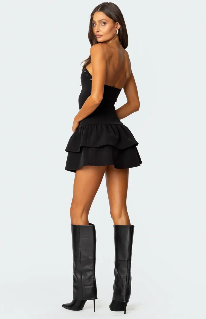 Edikted Double Ruffle Drop Waist Mini Dress