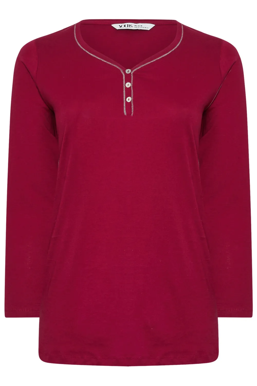 YOURS Curve Red Long Sleeve Placket Pyjama Top