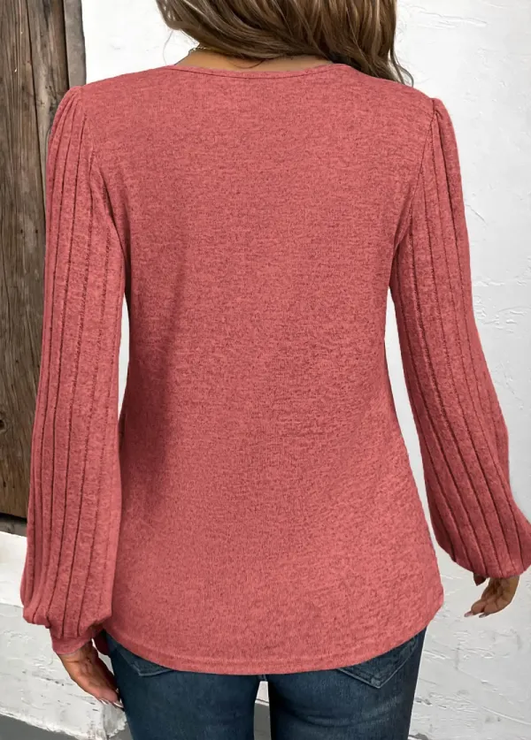Dusty Pink Patchwork Long Sleeve V Neck Sweatshirt