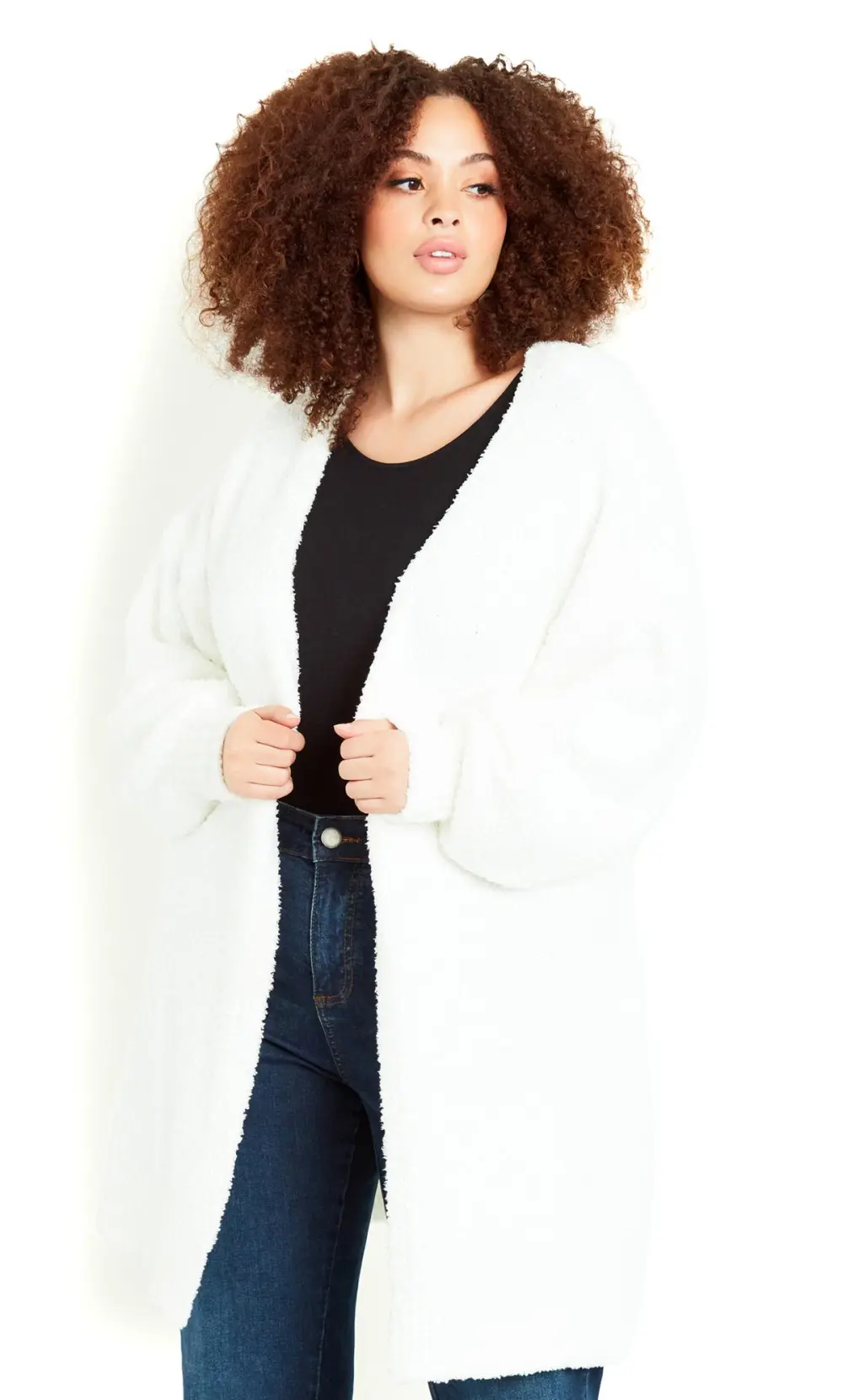 Evans Ivory Teddy Longline Cardigan