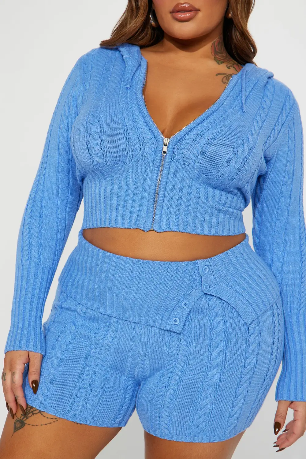 Soft Energy Sweater Short Set - Blue