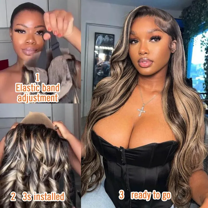 Wear & Go | FB27 Balayage Pre-Bleached Body Wave Glueless Wig Invisible Lace Wig Dome Cap Wigs