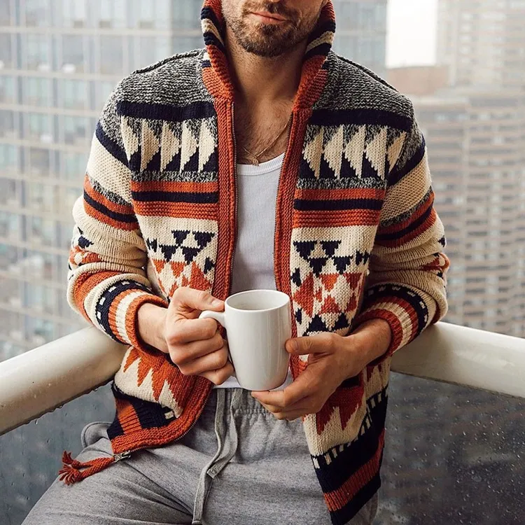 Men's Coat Fashion Retro Lapel Knited Cardigan