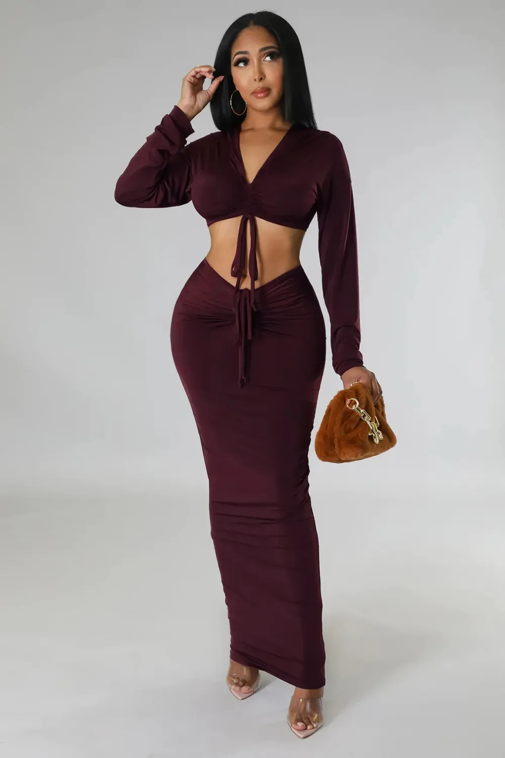 Spring/Summer Ethnic Clothing Long African Skirts Sets Women 2 Piece Set Drawstring Traditional Africa Outfits Fashion Solid Sexy Skirt Suits 2023
