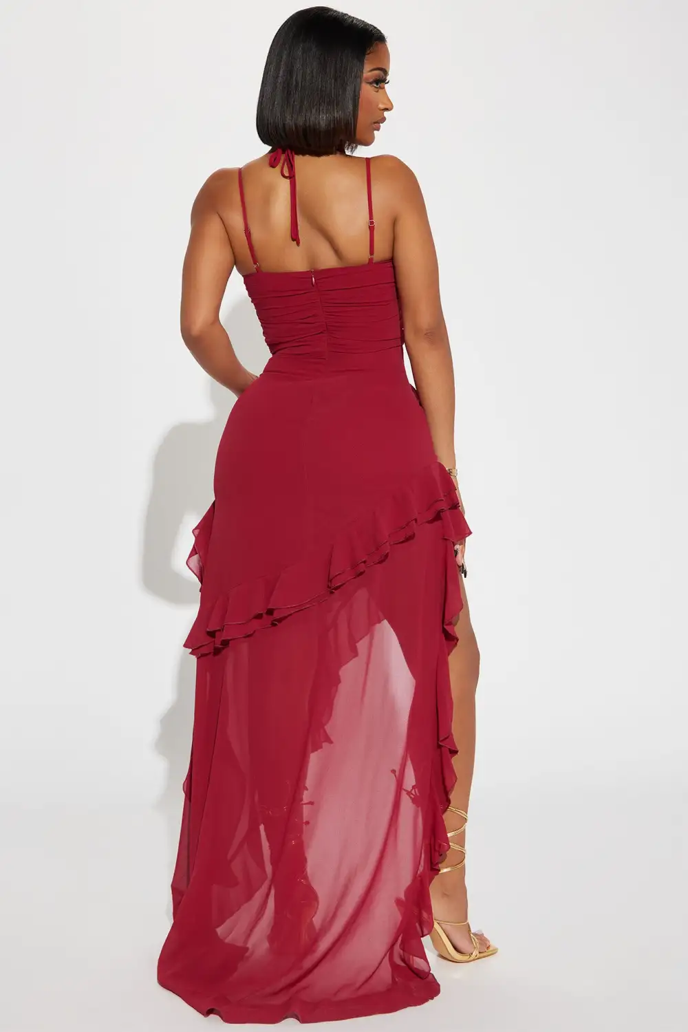 Karina Ruffle Maxi Dress - Wine