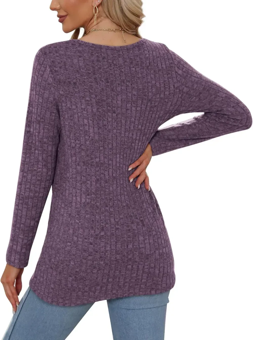 OFEEFAN Long Sleeve Shirts for Women Lightweight Crew Neck Casual Tunic Tops