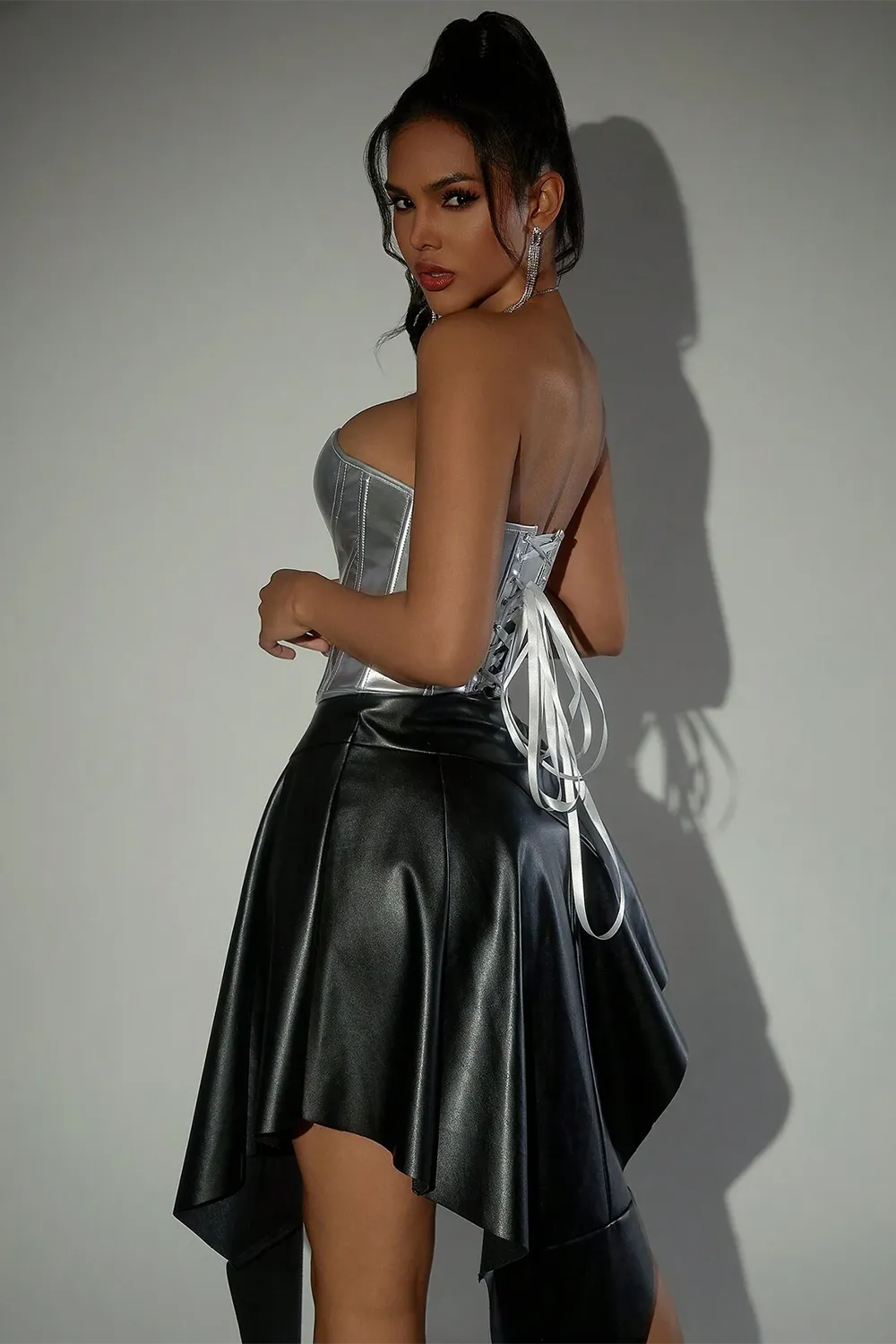 PU leather corseted bandeau top