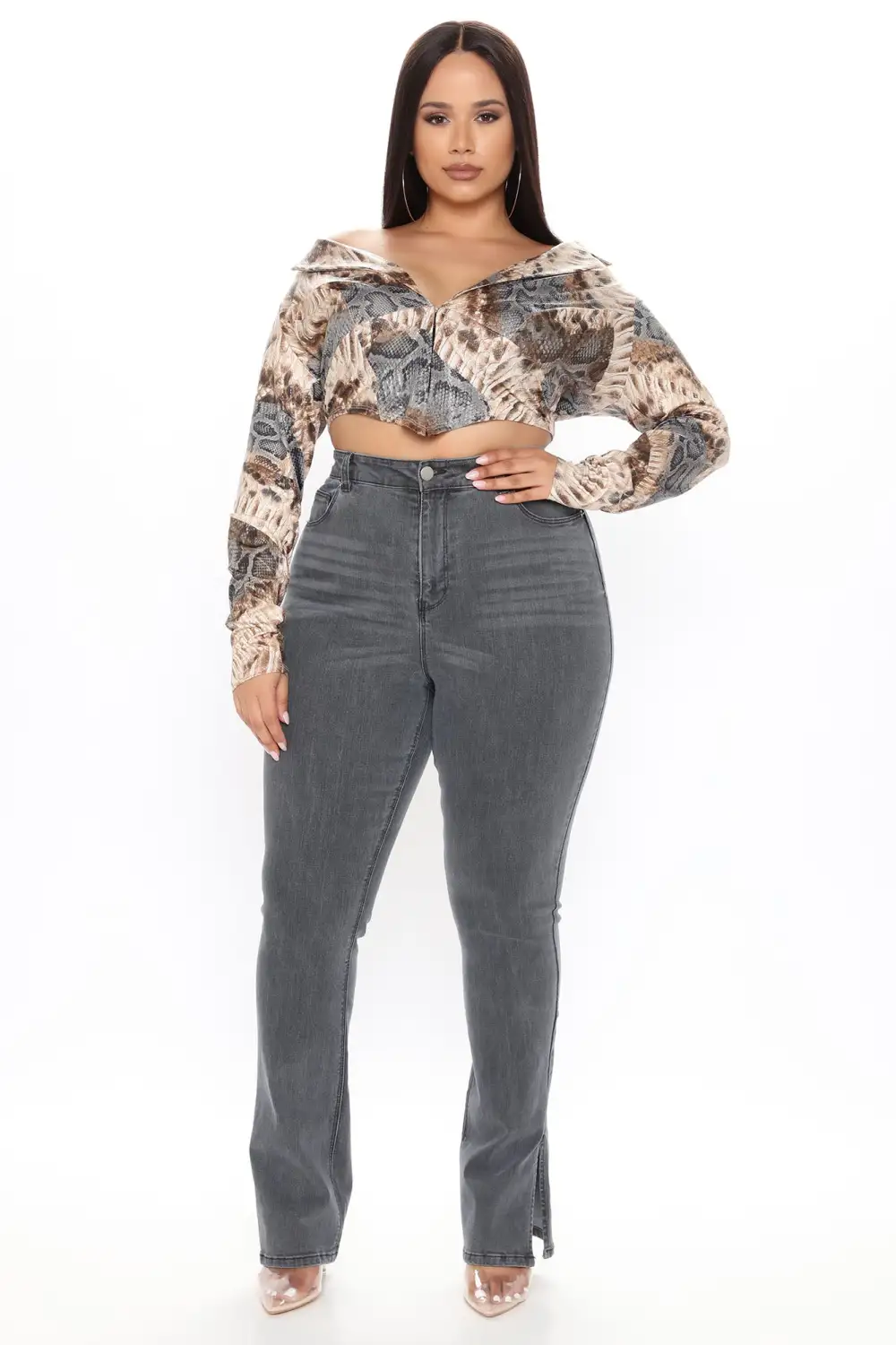 Soho Side Split Skinny Jeans - Grey
