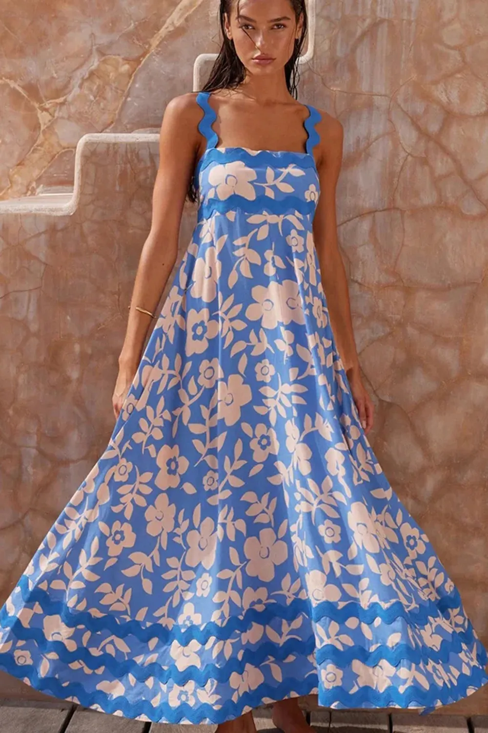 Floral Wave Halter Dress