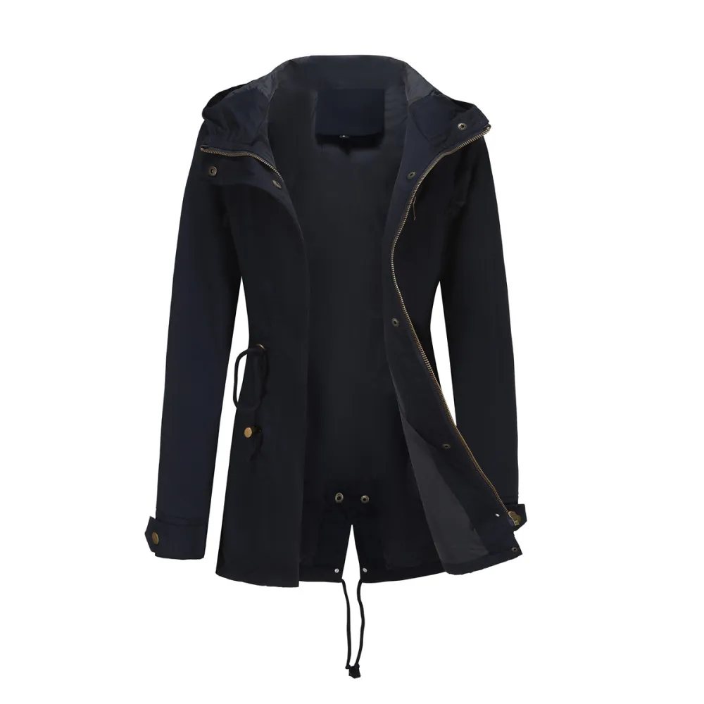 Adjustable waist hooded women jacket
