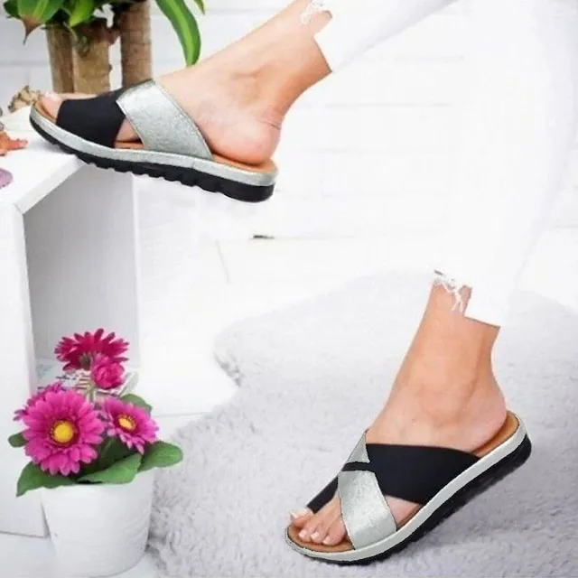 Women's Sandals Orthopedic Sandals Bunion Sandals Plus Size Outdoor Slippers Outdoor Daily Beach Summer Platform Open Toe Elegant Classic Casual PU Leather Microfiber Color Block Black Silver