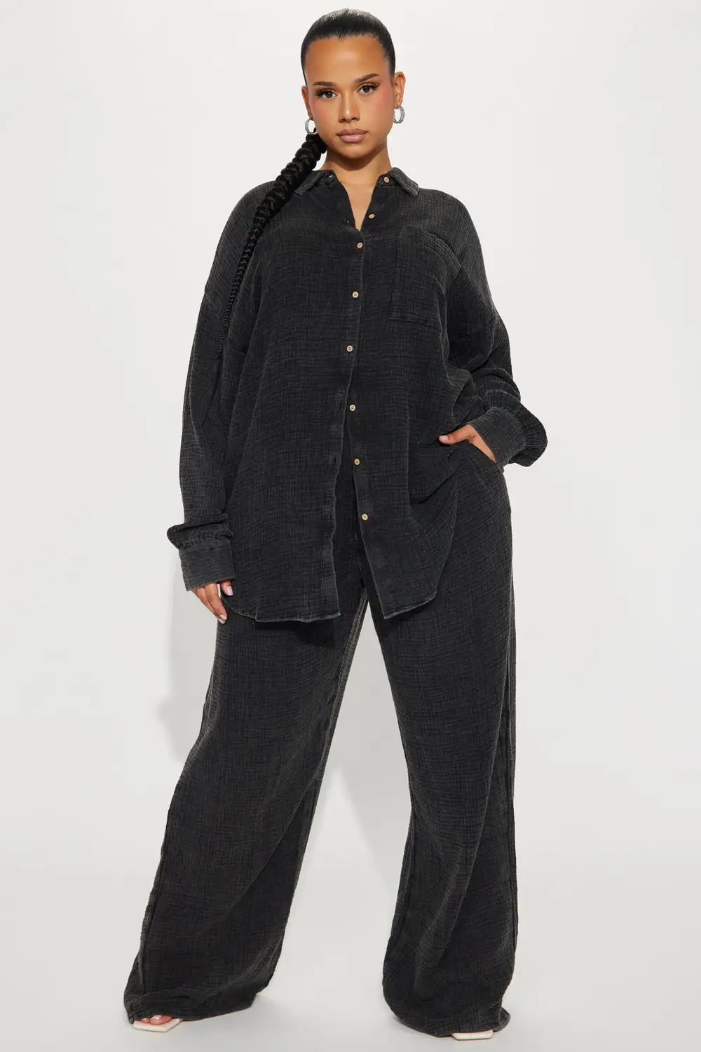 Over The Clouds Washed Pant Set - Black
