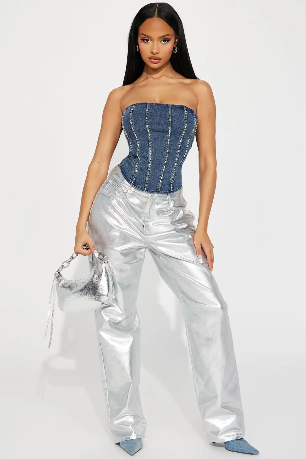 No Need For Talks Denim Corset Top - Medium Wash