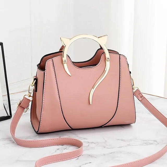 Women's 2022 Handbags Top Handle Bag PU Leahter Daily Going out White Black Pink Light Green