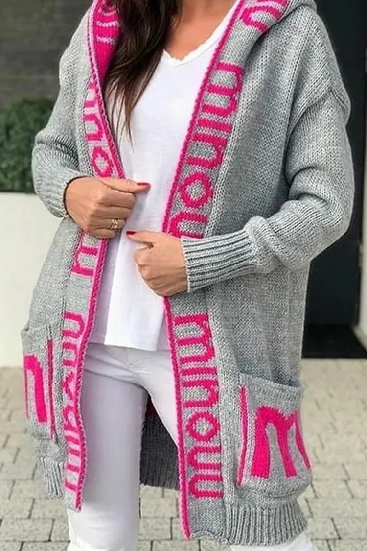 Letter Hooded Casual Cardigan Sweater