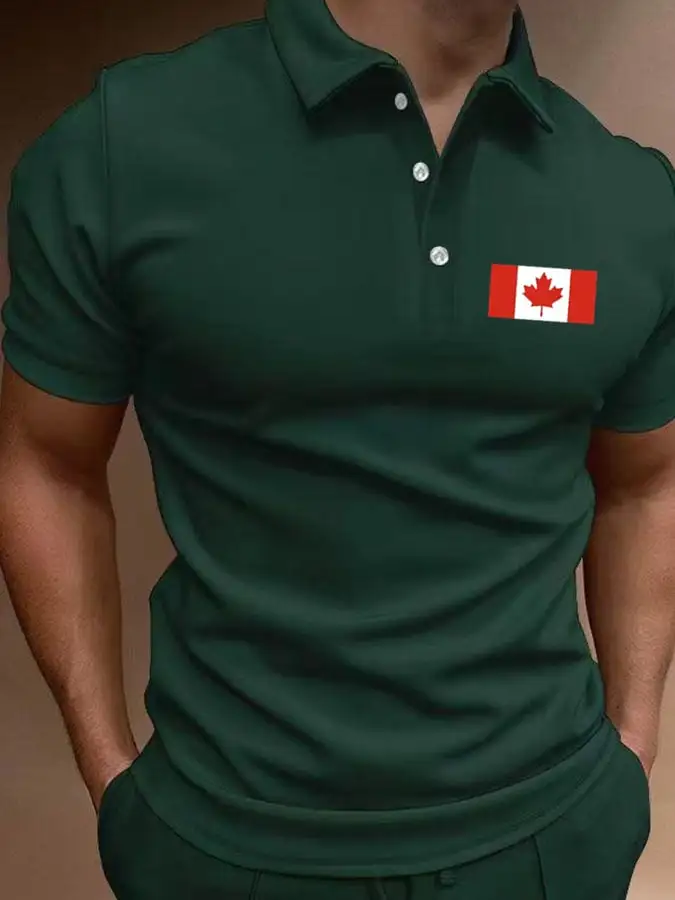 Men'S Canadian Flag Print Polo Shirt