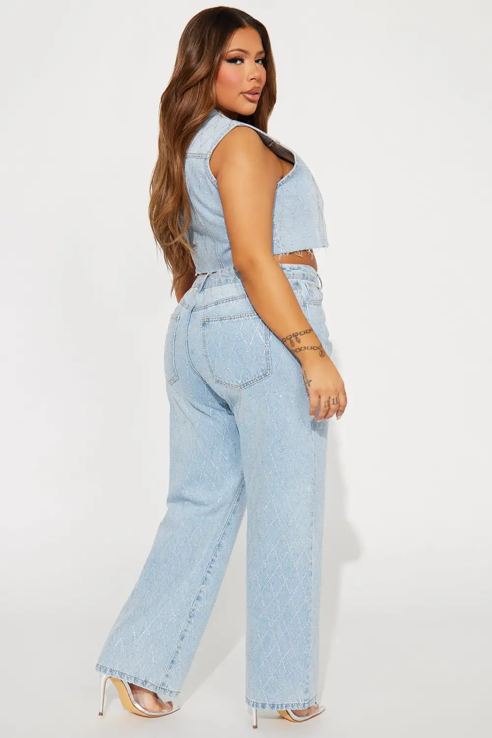 Shine Bright Denim Pant Set - Light Wash