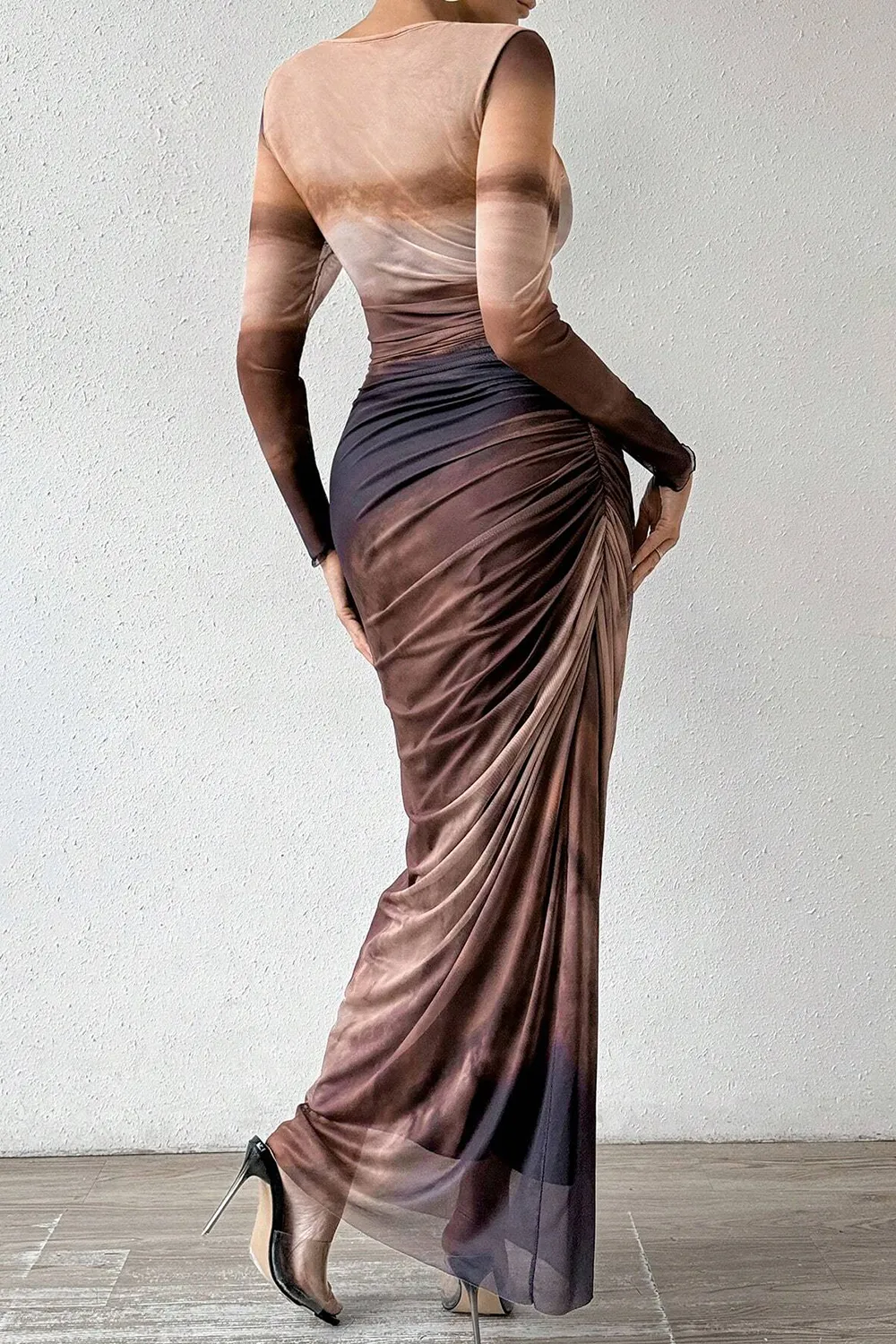 Women's Tie Dye Long Sleeve Pleated Dress Multicolor