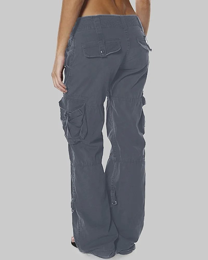 Flap Pocket Zip Detail Straight Leg Cargo Pants