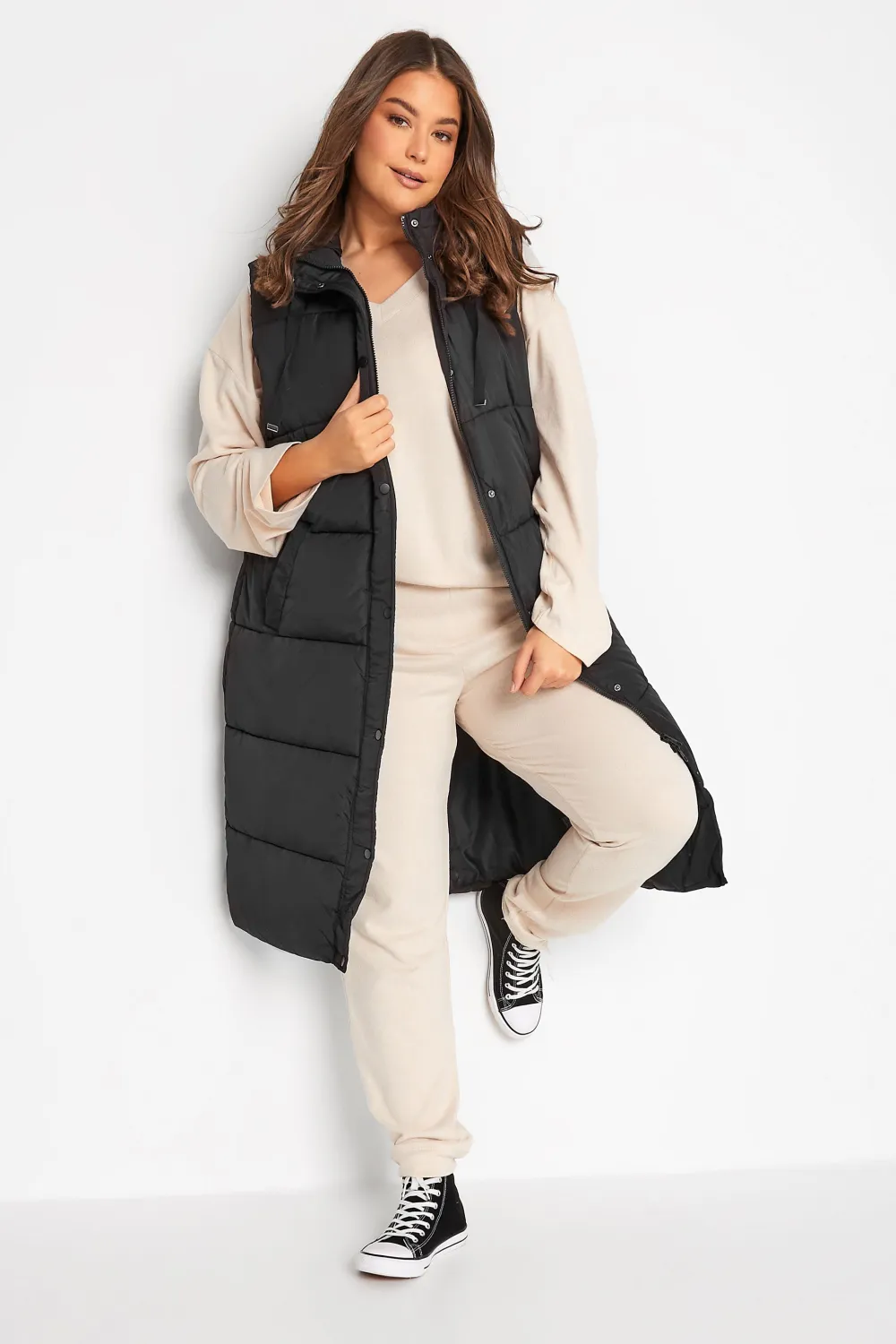 LTS Tall Black Longline Hooded Puffer Gilet